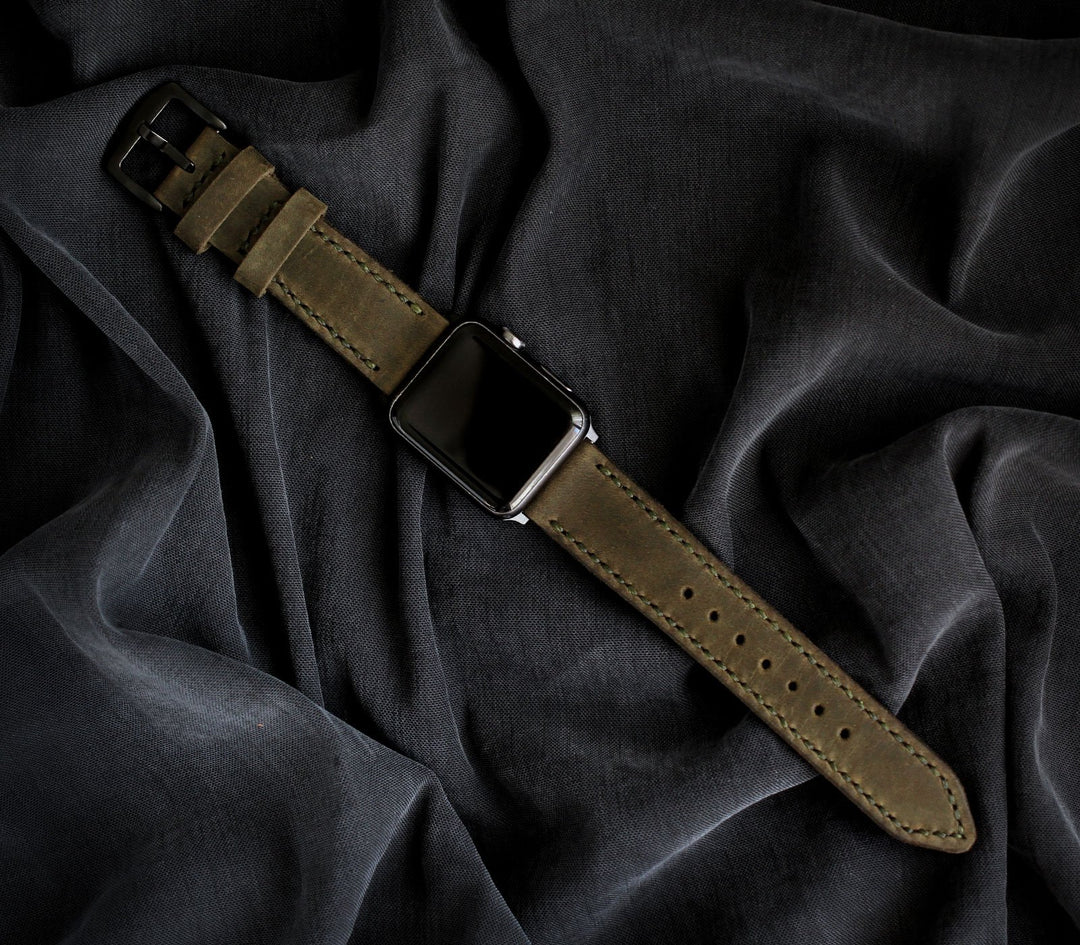 Custom Made Apple Watch Strap - Olive Green