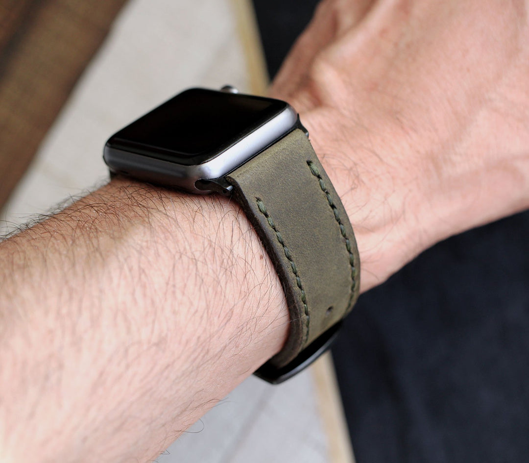 Custom Made Apple Watch Strap - Olive Green