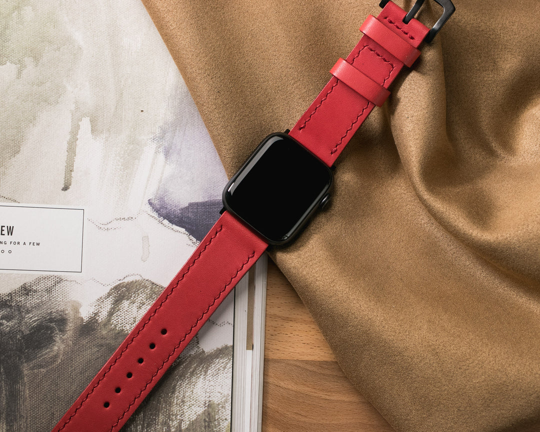 Custom Made VegTan Leather Watch Strap - Carmine