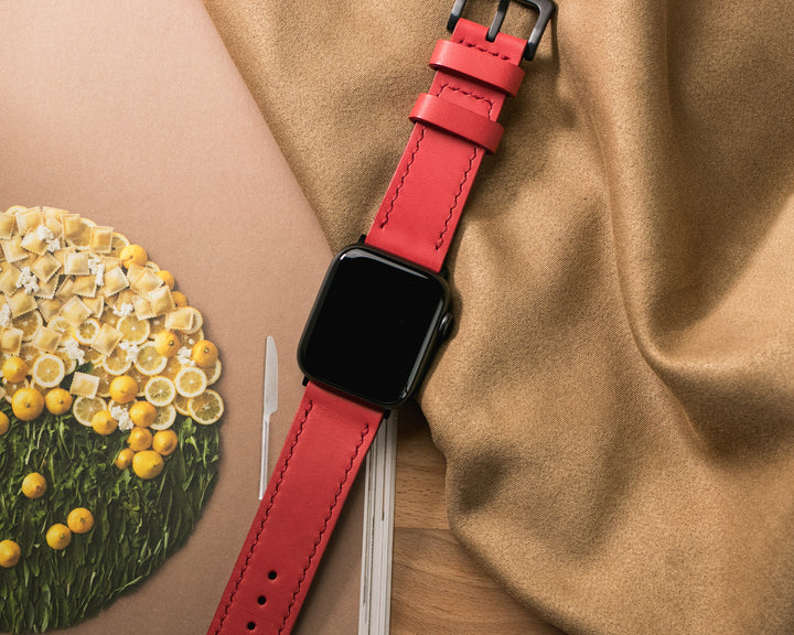 Custom Made VegTan Leather Watch Strap - Carmine