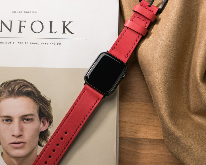 Custom Made VegTan Leather Watch Strap - Carmine