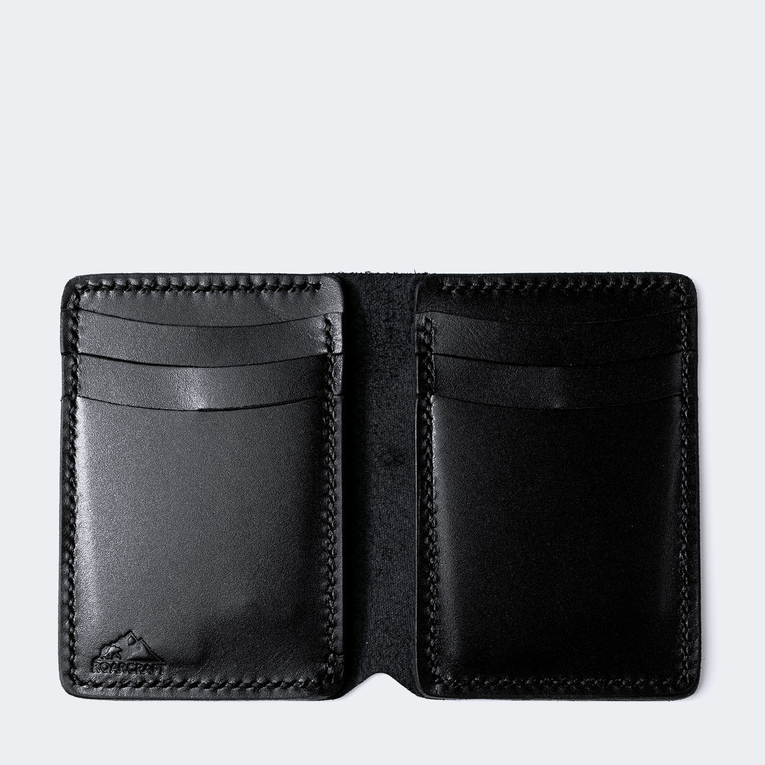 Vertical Bifold Leather Wallet - Laodikya Black