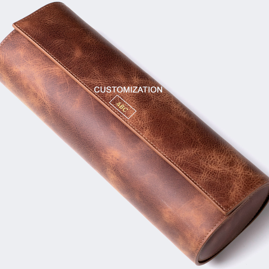 Watch Case - 4 Watches Tobacco Leather Roll