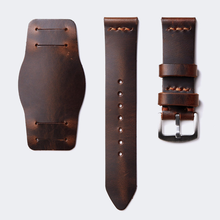 Leather Bund Watch Strap - Antique Brown