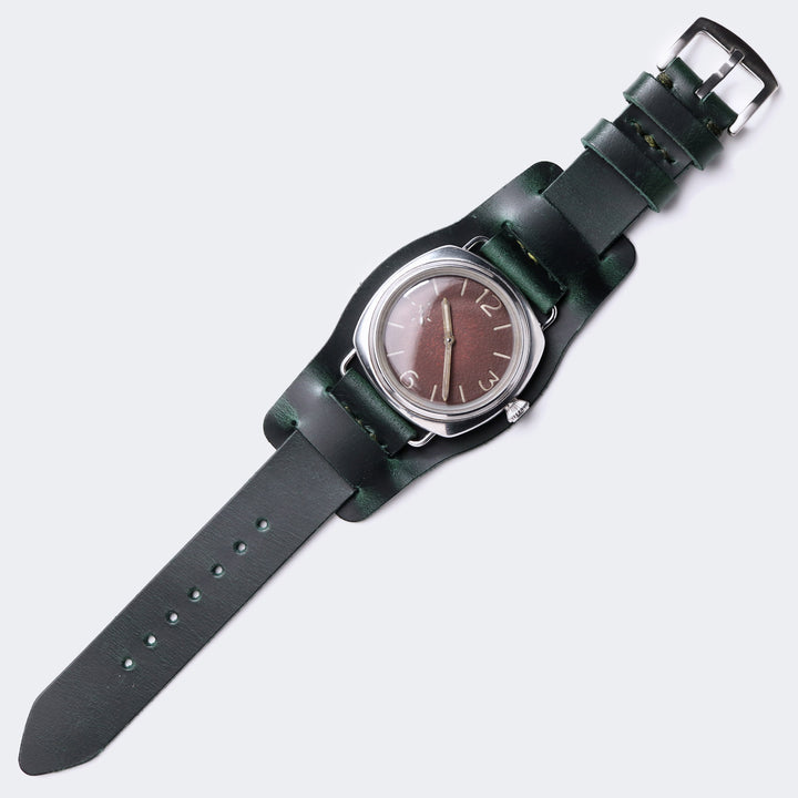 Leather Bund Watch Strap - Forest Green