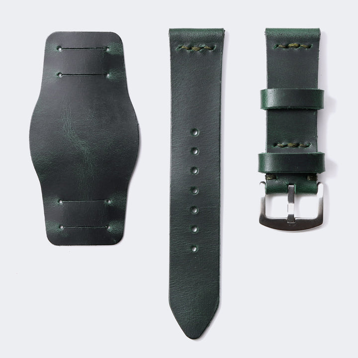 Leather Bund Watch Strap - Forest Green