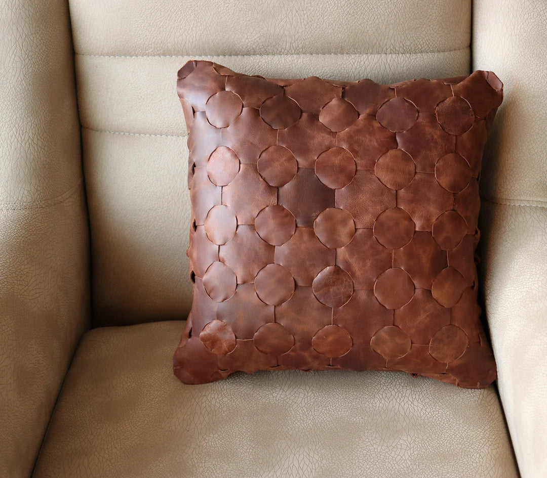 Knitted Leather Throw Pillow