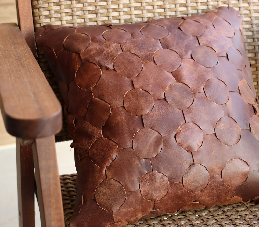 Knitted Leather Throw Pillow