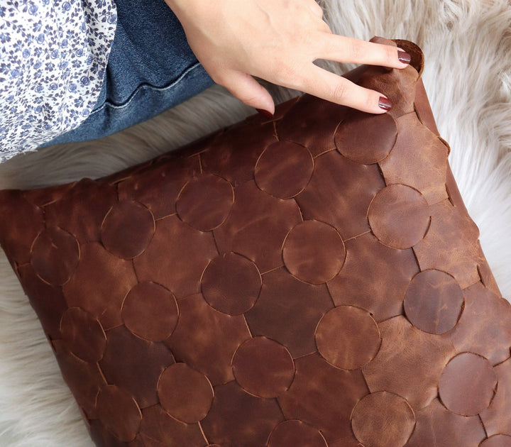 Knitted Leather Throw Pillow