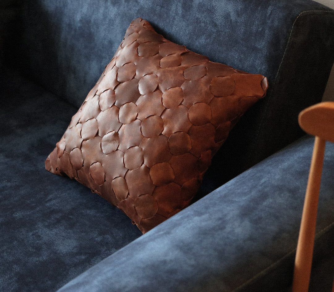 Knitted Leather Throw Pillow
